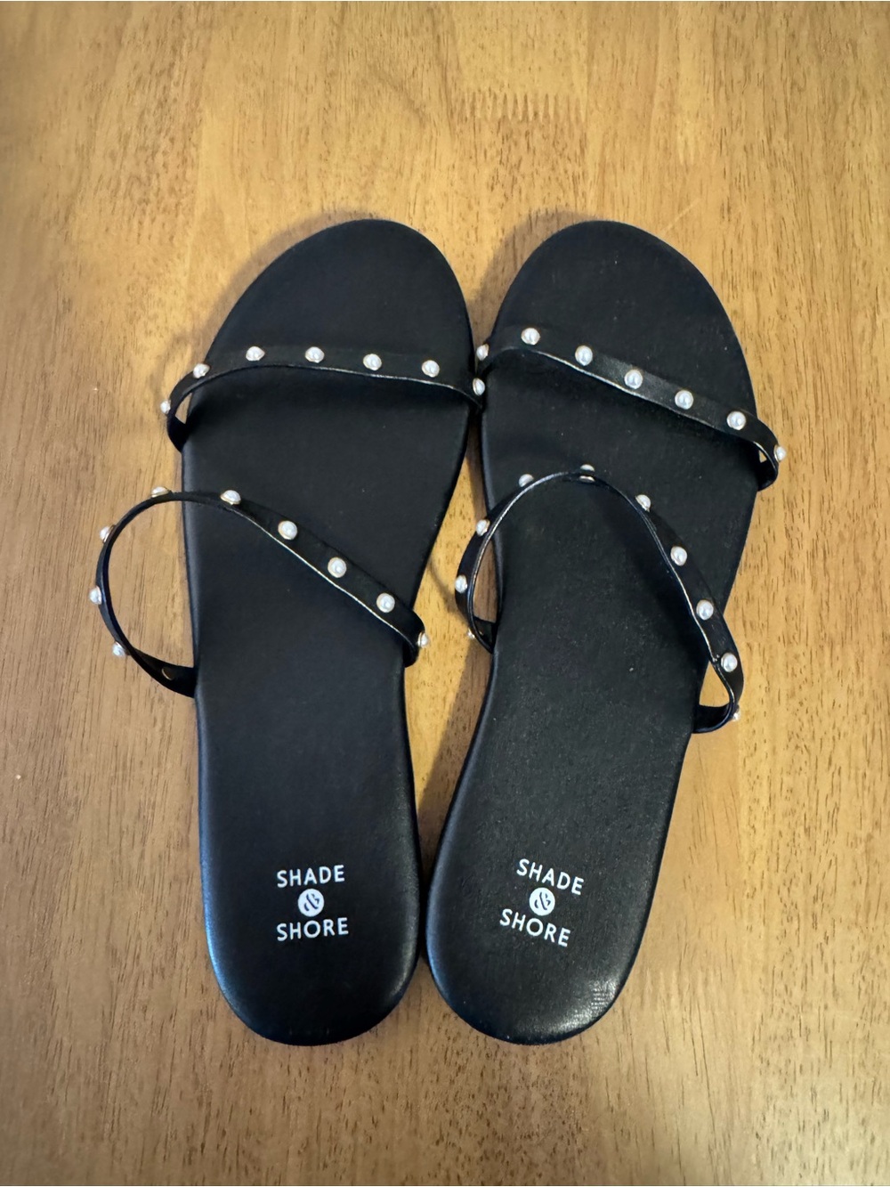 Shade & Shore Black Studded Double-Strap Slide Sandals